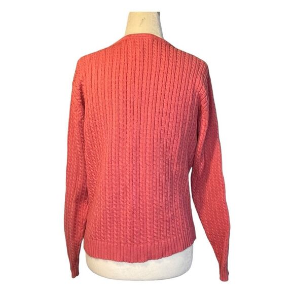 Vintage Crystal Kobe Cable Knit Cardigan Sweater Pink Button Front Crewneck M - Picture 4 of 6